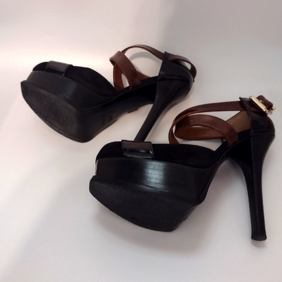 Fendi FF L ogo Black & Brown Criss Cross Platform Heels - Picture 9 of 12